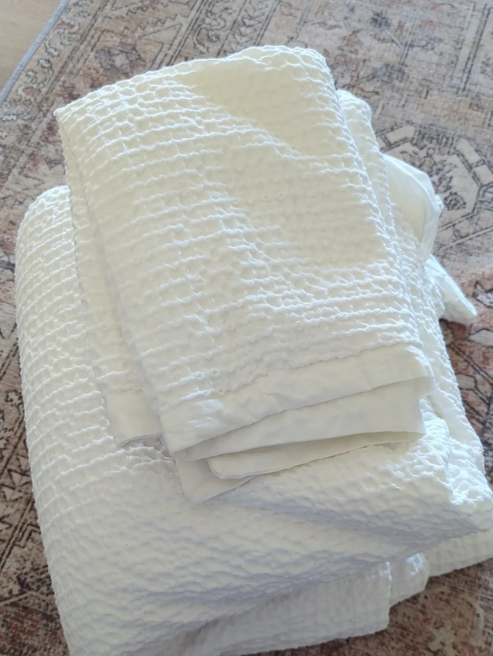 Bedsure PureWoven 3 Pieces 100% Cotton Waffle Duvet Cover Set, QueenWhite 85x96